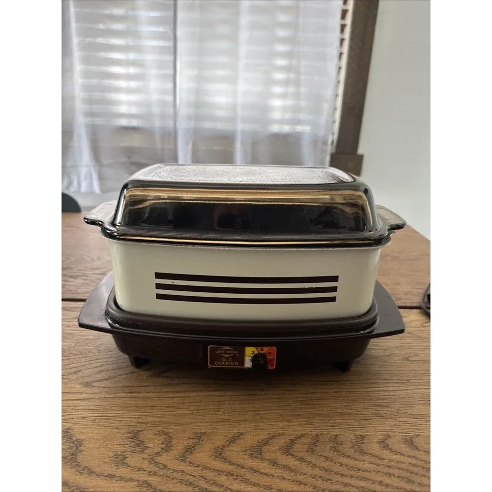 West Bend Slow Cooker Model 84114 Brown Stripe USA Made 4QT Circa 1985